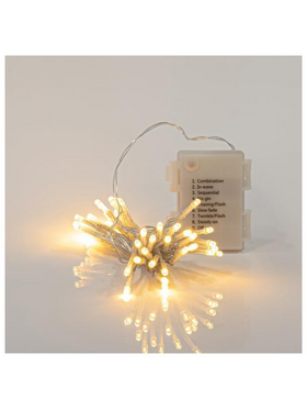 Σειρα, 24 led 3mm, Μπαταριας 3xaa, 8 Προγραμματα & Μνημη, Timer, Διαφανο pvc Καλωδιο, Θερμο Λευκο Led, ana 10cm, Προεκταση Παροχης 30cm, Ip44, Display box (24τμχ)