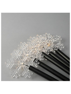 Σειρα, 5 led 3mm, 5 Χιονονιφαδες με Ραβδι για Εδαφος 34,5cm, Ηλιακο Συλλεκτη με Αισθητηρα, Μαυρο Καλωδιο, Θερμο Λευκο led ανα 35cm, Προεκταση Παροχης 200cm, Ip44