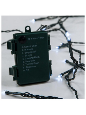 Σειρα, 96 led 3mm, Μπαταριας 3xaa, 8 Προγραμματα & Μνημη, Timer, Πρασινο pvc Καλωδιο, Λευκο Led, ana 10cm, Προεκταση Παροχης 30cm, Ip44, Display box (16τμχ)