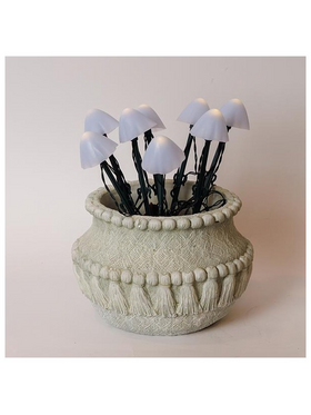 Σειρα, 8 led 5mm, με Λευκα Πλαστικα Μανιταρια H20cm, Ηλιακο Πανελ με Αισθητηρα Φωτος, Πρασινο pvc Καλωδιο, Θερμο Λευκο Led, ana 50cm, Προεκταση Παροχης 1m, Ip44