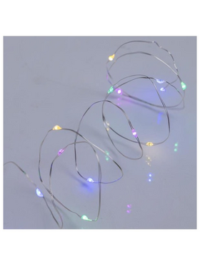 Σειρα, 20 Mini Led, Μπαταριας 2xaa, Timer, Ασημι Χαλκινο Καλωδιο, Πολυχρωμο Οπαλ Led, ανα 10cm, Προεκταση Παροχης 10cm, Ip20, Display box (24τμχ)