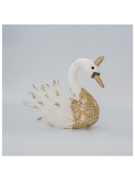 Βελουδινος Κυκνος, Λευκος, με Χρυσο Γκλιτερ, 27x22x28cm