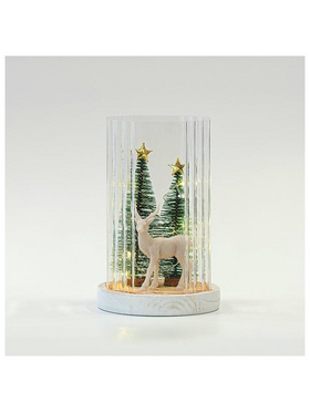 Γυαλινο Φωτιζομενο Διακοσμητικο, με Ταρανδο και Δεντρα στο Εσωτερικο Του, 11,5x11,5x18,5cm