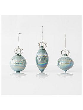 Γυαλινο Στολιδι, Ιριδιζον, Μεντα, με Κορωνα, 3 Σχηματα, σετ 4τμχ, 10 και 14,8cm