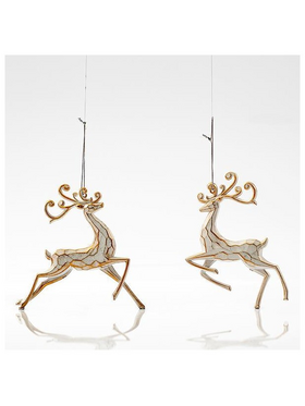 Ταρανδος Ακρυλικος, Λευκος με Χρυσο, 2 Σχεδια, 14,5x14cm