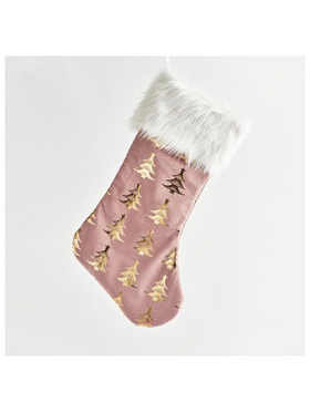 Καλτσα, ροζ με Χρυσα Δεντρακια, Βελουδο, 45cm