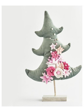 Βελουδινο Δεντρακι, Πρασινο με ροζ Λουλουδια, 22.5x35cm