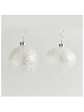 Γυαλινη Μπαλα, Διαφανη, με Γκλιτερ, 2 Σχηματα, σετ 4τμχ, 10cm