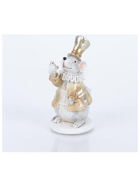 Διακοσμητικο Πολυρεζιν, Ποντικακι με Πουλακι, Σαμπανι, 5.5x7.5x11cm