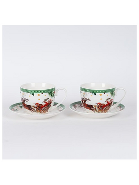 Κουπα με Πιατακι, με Χριστουγεννιατικη Παρασταση, σετ 2 τμχ