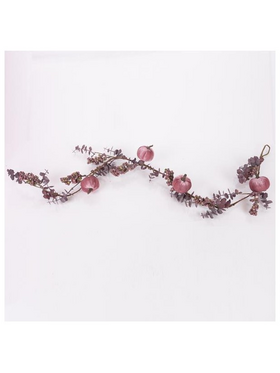 Κλαδα με ροζ Βελουδινες Κολοκυθες και Μπορντο Berries, 120cm