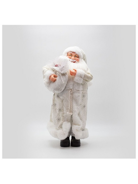 Αγιος Βασιλης με Λευκα Γουνινα Ρουχα και Σακο με Berry, 50cm