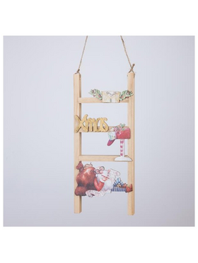 Ξυλινη Διακοσμητικη Σκαλα με Αγιο Βασιλη, 2.2x13x30cm