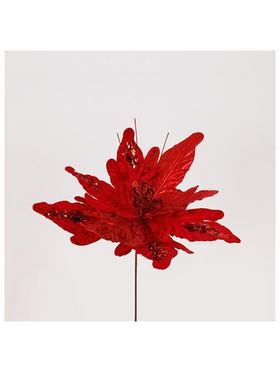 Λουλουδι Κοκκινο με Δερματινα Χρυσα Φυλλα, 36x15cm