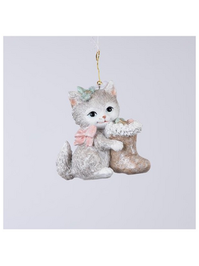 Στολιδι Πολυρεζιν, Γατουλα με ροζ Φιογκο, 10,5x5,5x10,5cm