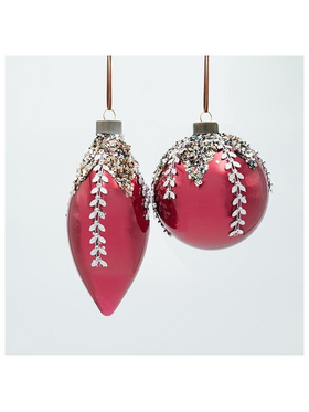 Γυαλινο Στολιδι, Μπορντο με Ασημι Σιριτι, 2σχεδια, σετ 4τμχ, 10cm