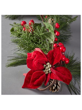 Κλαδα, με Κοκκινα Λουλουδια Φυλλα και Κουκουναρες, 150cm