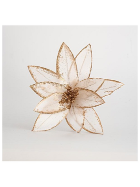 Λουλουδι Λευκο, με Χρυσο Glitter, 24cm