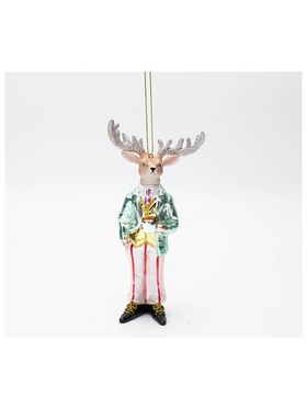 Γυαλινο Στολιδι, Ταρανδος, με Cανdy Ρουχο, 16cm