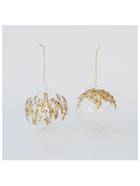 Διαφανη Μπαλα, με Χρυσα Αναγλυφα Σχεδια, 2 Σχεδια, σετ 4τμχ, 8cm