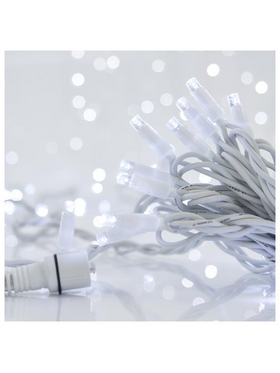 Σειρα, 100 led 5mm, 230v, Επεκταση εωσ 9, Προεκταση Παροχης 150cm, Λευκο Καλωδιο, Καουτσουκ, Λευκο Led, ana 10cm, Ιρ65