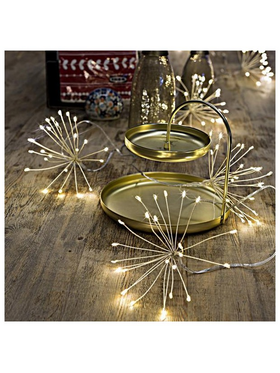 Σειρα, 120 Mini Led, Μπαταριας 3xaa, Timer, 6 Μπουκετα x 20 Led, Ασημι Χαλκινο Καλωδιο, Θερμο Λευκο Led, Αποσταση Μπουκετων  30cm, Προεκταση Παροχης 50cm, Ip44