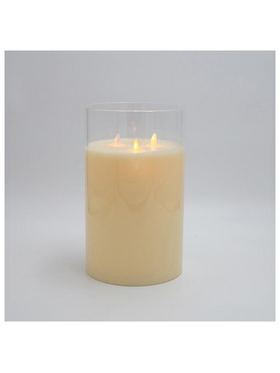 Κερι Μπαταριας με Κινηση στη Φλογα, με 3 Φλογες και Γυαλι, με Χρονοδιακοπτη, 15x25cm