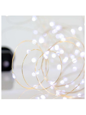 Σειρα, 100 Mini Led, 4,5v, 8 Προγραμματα, με Μετασχηματιστη, Προεκταση Παροχης 500cm, Ασημι Χαλκος, Λευκο Led, ana 10cm, Ιρ44