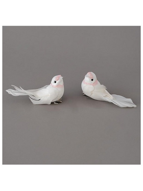 Πουλακι Λευκο, με ροζ Glitter, 11cm