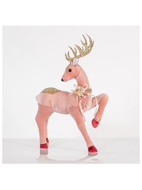 Βελουδινο Ελαφι, Ροζ, με Χρυσο Glitter, 33x47cm