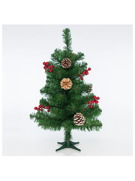 Δεντρο 60cm, με Χιονισμενες Κουκουναρες και Berries, 70 Tips (Παχος των Tips 6cm), Πρασινο Χρωμα