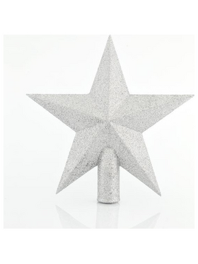 Κορυφη Δεντρου Αστερι Πλαστικο, Ασημι με Glitter, 20,5cm