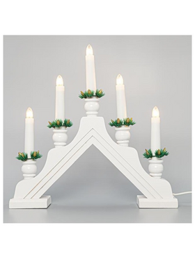 Κηροπηγιο Λευκο, 230v, με 5 Λευκα Κερακια, Θερμα Λευκα, Ξυλινο, 32x4,8x32,5cm