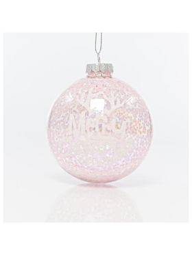 Γυαλινη Μπαλα Διαφανη, με ροζ Αστερακια στο Εσωτερικο Της, σετ 4τμχ, 8cm