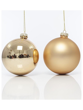 Γυαλινη Μπαλα, Σαμπανι, ματ και Γυαλιστερη, σετ 4 Τμχ, 10cm