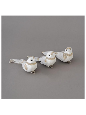 Πουλακι Λευκο, με Σαμπανι Glitter, 12x5cm