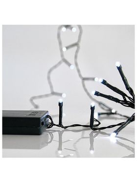 Σειρα Μπαταριας, 20 led 5mm, με Χρονοδιακοπτη, Προεκταση Παροχης 50cm, Πρασινο Καλωδιο, Λευκο Led, ανα 10cm, Ip20