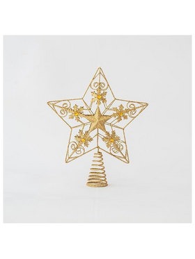 Κορυφη Δεντρου από Συρμα, Χρυσο, Αστερι με Σχεδια, 30x25cm