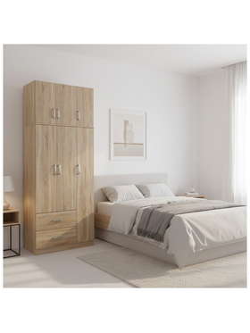 Ντουλάπα Τρίφυλλη με 2 Συρτάρια και Πατάρι Lego Pakoworld σε oak Απόχρωση 90x42x240εκ