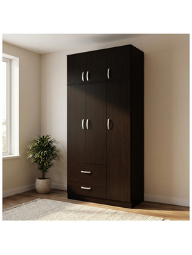 Ντουλάπα Τρίφυλλη με 2 Συρτάρια και Πατάρι Lego Pakoworld σε Wenge Απόχρωση 90x42x240εκ