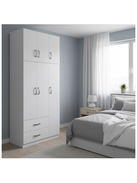 Ντουλάπα Τρίφυλλη με 2 Συρτάρια και Πατάρι Lego Pakoworld σε Λευκή Απόχρωση 90x42x240εκ