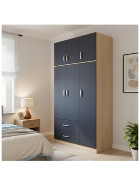 Ντουλάπα Τρίφυλλη με 2 Συρτάρια και Πατάρι Lego Pakoworld σε oak-Ανθρακί Απόχρωση 90x42x240εκ