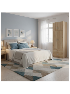 Ντουλάπα Δίφυλλη με 2 Συρτάρια και Πατάρι Lego Pakoworld σε oak Απόχρωση 80x42x240εκ