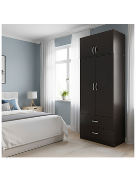 Ντουλάπα Δίφυλλη με 2 Συρτάρια και Πατάρι Lego Pakoworld σε Wenge Απόχρωση 80x42x240εκ