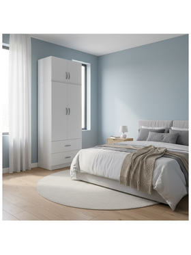 Ντουλάπα Δίφυλλη με 2 Συρτάρια και Πατάρι Lego Pakoworld σε Λευκή Απόχρωση 80x42x240εκ