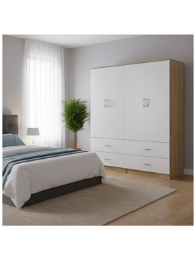 Ντουλάπα Τετράφυλλη με Συρτάρια Lego Pakoworld Sonoma- Λευκή 160x42x180εκ