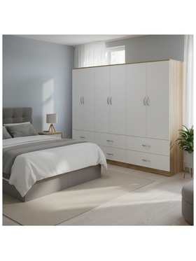 Ντουλάπα Εξάφυλλη με Συρτάρια Lego Pakoworld Sonoma-Λευκό  240x42x180εκ