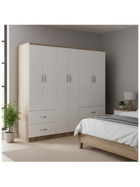 Ντουλάπα Εξάφυλλη Lego Pakoworld Sonoma-Λευκό 200.5x42x180εκ