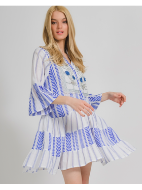 Ble Φορεμα Κοντο Λευκο/μπλε με Χαντρες και Ασημι Λεπτομερειες one Size ( 100% Cotton)
