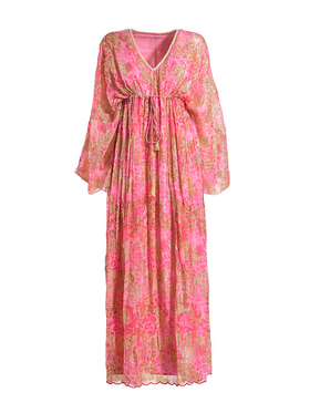 Ble Φορεμα/καφτανι Ροζ/χρυσο με Σχεδια one Size (100% Viscose)